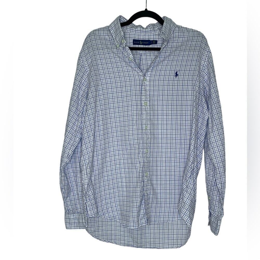 Polo by Ralph Lauren Button Down White Blue Plaid Shirt Size Men’s Large